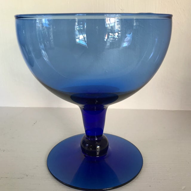Traditional Cobalt Blue Wine Glasses and Cobalt Blue Compote Glasses 4 Each - Set of 8 For Sale - Image 3 of 13