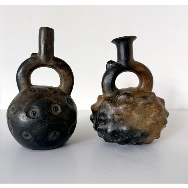 Abstract Collection of Two Pre-Columbian Cupisnique Stirrup Ceramic Vessels Peru For Sale - Image 3 of 14