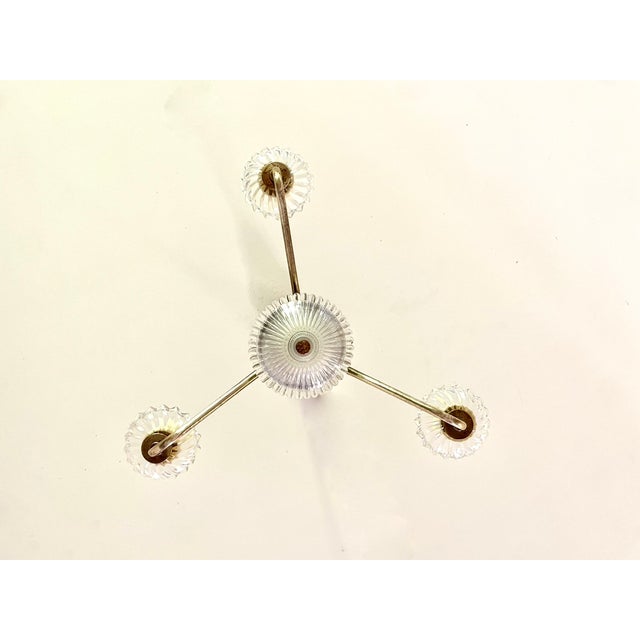Small Glass and Brass Chandelier, 1950 For Sale - Image 10 of 12