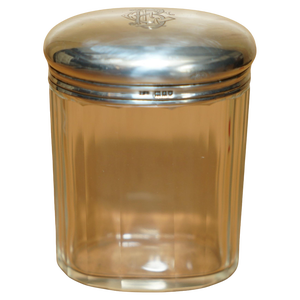 Antique Sterling Silver & Glass Crystal Trinket Jar by Thomas Ingleton, 1913