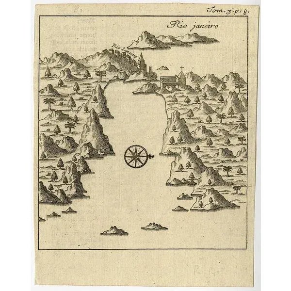 Early Bird's-Eye Map View of Rio Di Janeiro and Guanabara Bay, Brazil, 1702 For Sale - Image 3 of 5