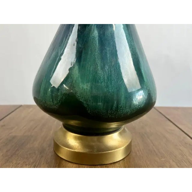 Ceramic Mid-Century Modern Green Malachite Teardrop Design Table Lamp W Custom Shade For Sale - Image 7 of 16