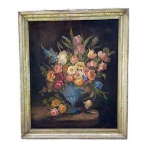 Large Antique Floral Still Life on Board