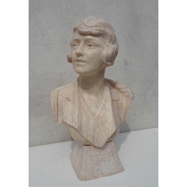 Italian Artist, Large Art Deco Carved Bust of Woman, 1920s-1940s, Alabaster For Sale - Image 6 of 18