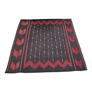 Vintage Baluch Sofreh Tribal Kilim, Handwoven Wool, Geometric Pattern, Brown & Red, 4’ X 4’ For Sale
