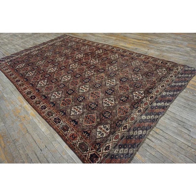 Special Auburn Brown Ground Color With Multicolor Diamond Pattern Geometric Design Antique Central Asian Chodor Turkmen Rug For Sale - Image 4 of 13