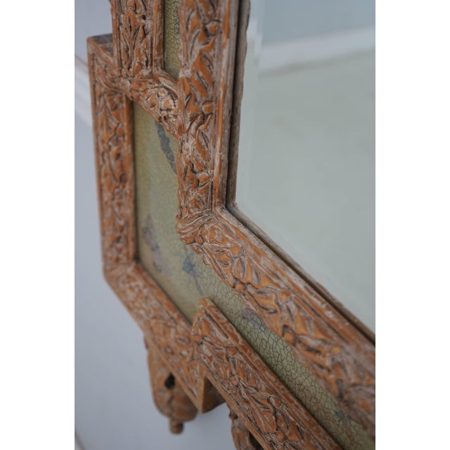 Traditional Venetian Style Ribbon Carved Top Tall Mirror For Sale - Image 3 of 12