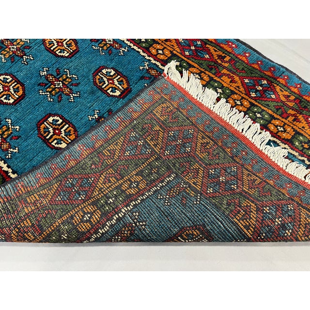 Blue Turkmen Style Tribal Runner Rug With Geometric Motifs, 2'9" X 9'4" For Sale - Image 15 of 15