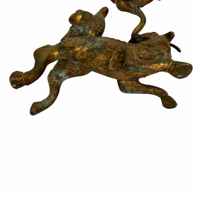 Vintage Brass Lion Candleholder, Japan For Sale - Image 6 of 9