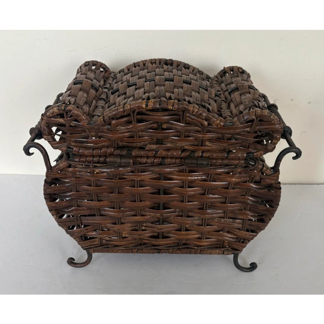 Antique Arts & Crafts Wicker Sewing Basket With Wrought Iron Handles, C. 1900 For Sale In Indianapolis - Image 6 of 11