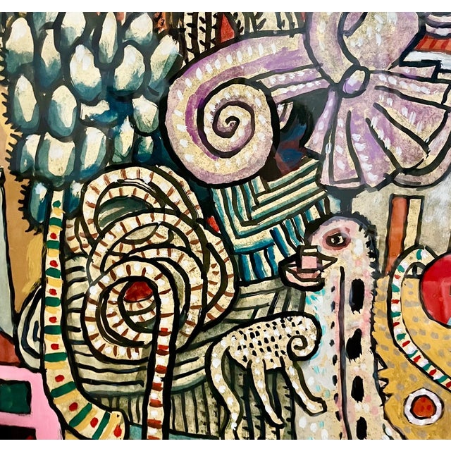 Ivory Alan Davie, Vibrant Alan Davie Scottish Colorful Surrealist British Pop Art Village Painting, 1982 For Sale - Image 8 of 14