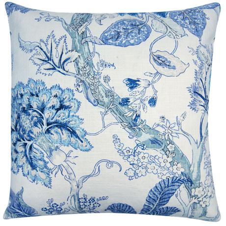 Vecchio Spa Blue Floral Linen Decorative Pillow Cover 20 X 20