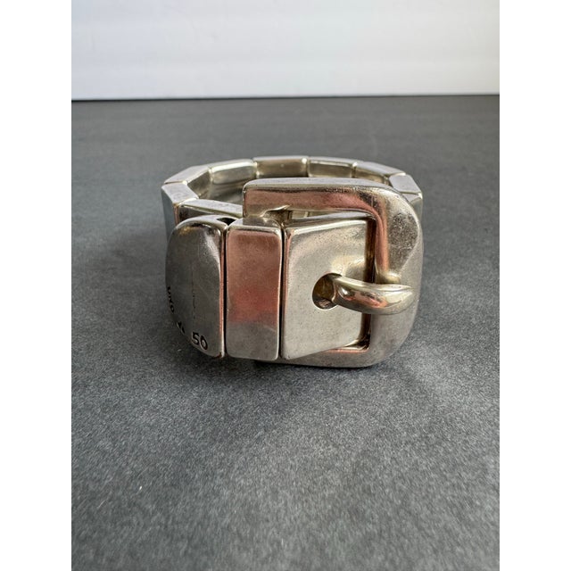 Mexican Uno De 50 Belt Buckle Bracelet Chunky Sterling Silver Plated Rare Retired For Sale - Image 3 of 12