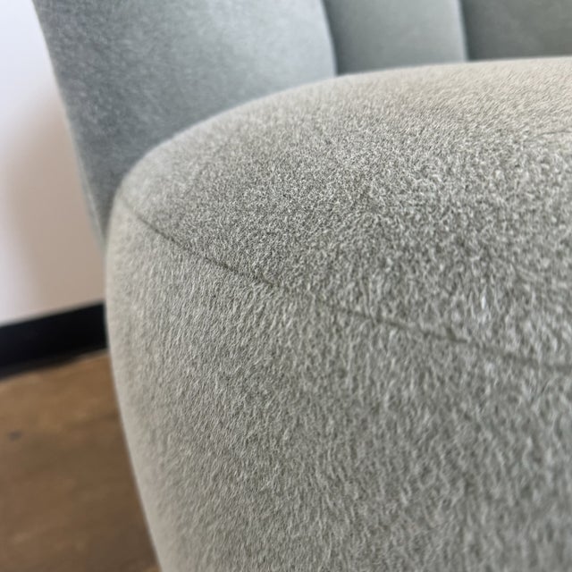Contemporary Swivel Barrel Chair in Pale Blue Performance Velvet For Sale - Image 4 of 7