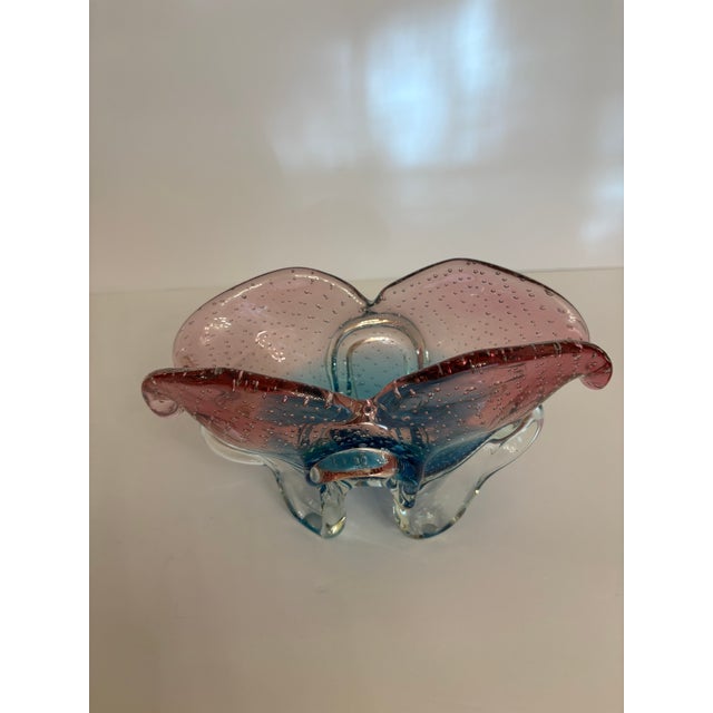 Mid-Century Modern Murano Vintage Hand Blown Glass Blue and Pink Oblong Candy Dish For Sale - Image 3 of 5