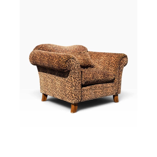 Oversized Leopard Print Club Lounge Chair | Rolled Arms & Camelback Crest | Includes Bolster Pillow For Sale - Image 13 of 16