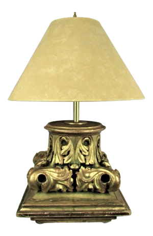 Antique Gold Gilded Wood Carved Capital Element Lamp