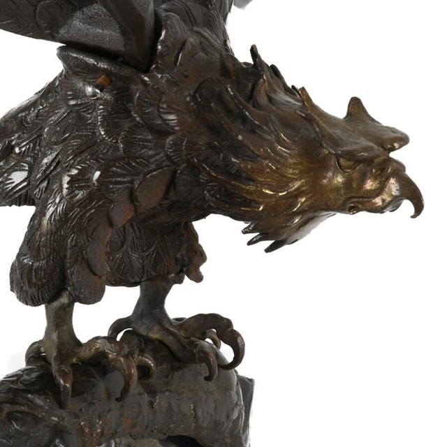 Metal Oversized Bronze Eagle Sculptural Group on Tree Form – Monumental Wildlife Sculpture For Sale - Image 7 of 15