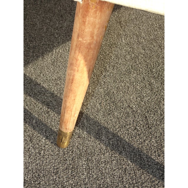 Vintage Mid Century Modern Cream White Ottoman W Peg Legs For Sale - Image 10 of 12