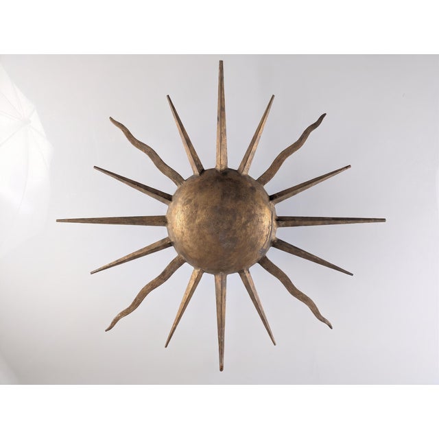 Mid-Century Gilt Metal Sunburst Flush Mount, 1960s For Sale - Image 9 of 9