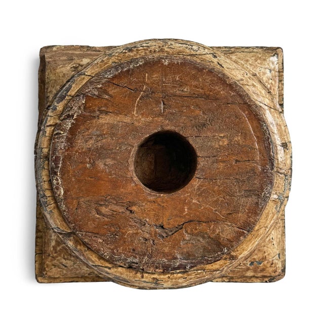 Antique Indian Column Base Boho Candle Stand For Sale - Image 4 of 4