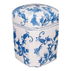 Vintage Spice Jar, Oriental, Ceramic, Lidded Cookie Canister, Blue & White