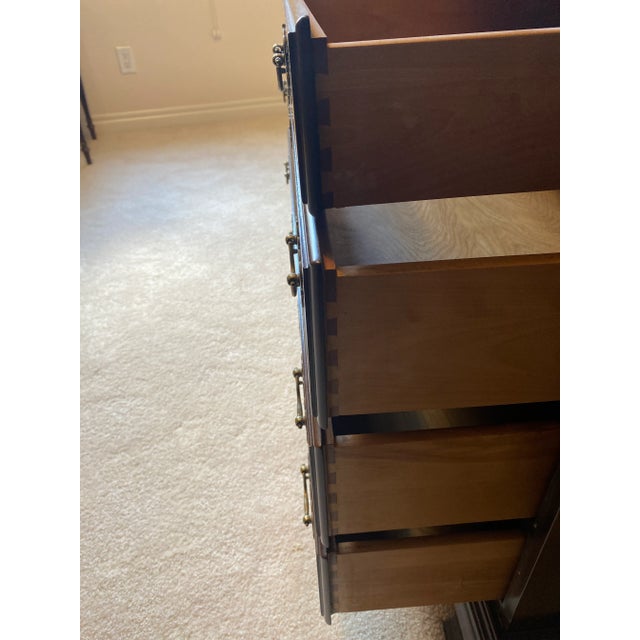 Wood Late 20th Century Ethan Allen Georgian Court Cherry Vintage Drop Front Secretary Desk With Curio/Bookcase Top For Sale - Image 7 of 12