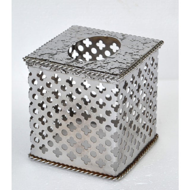 Alessi 1980s Bohemian Handmade Embellished Cutout Steel Tissue Box Cover For Sale - Image 4 of 16