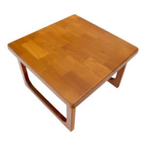 Danish Mid-Century Modern Solid Thick Teak Top Square Coffee Side Table