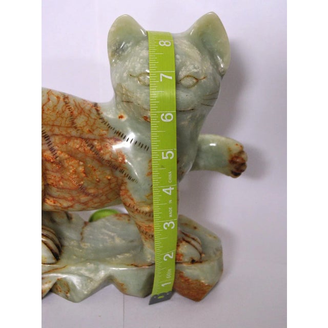 Stone Antique Jade Green Alabaster Cat Sculpture Buddhist Temple For Sale - Image 7 of 12