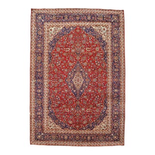 Vintage Oriental Rug 9’11” X 13’4” Red Wool Traditional Hand-Knotted Carpet For Sale