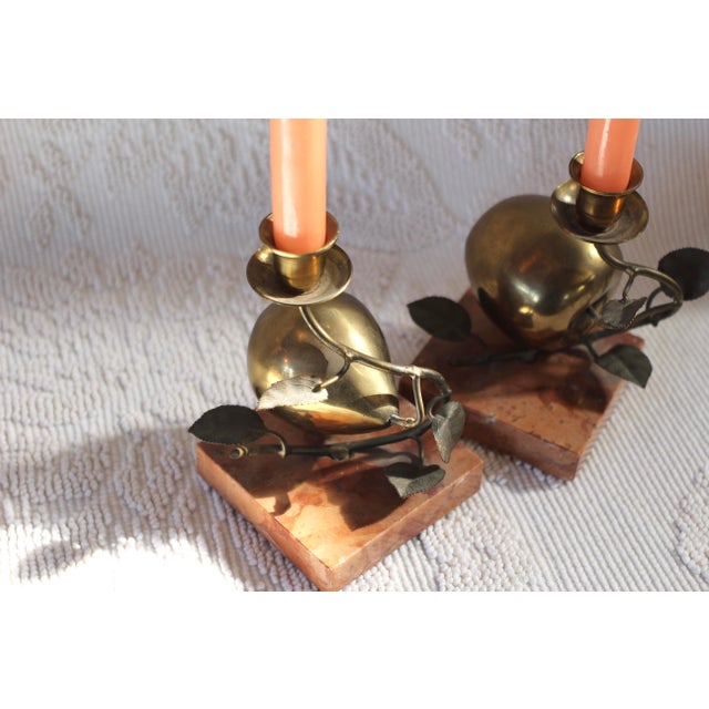 1970s 1970s Apple and Pear Brass Marble Candleholders- a Pair For Sale - Image 5 of 11