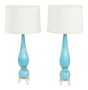 Mid 20th Century Murano Glass Gold Flecks Lamp - a Pair