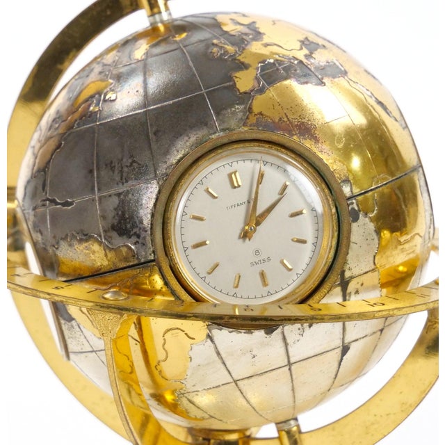 Mid-Century Modern Tiffany & Co. Gilt & Silvertone Bronze Angelus Globe-Form Clock /Weather Station For Sale - Image 3 of 10