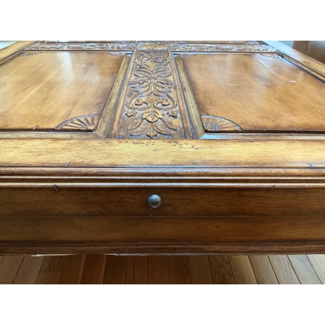 Brown Vintage Indonesian Hand-Carved Wood Coffee Table With Floral Cross Motif For Sale - Image 8 of 11