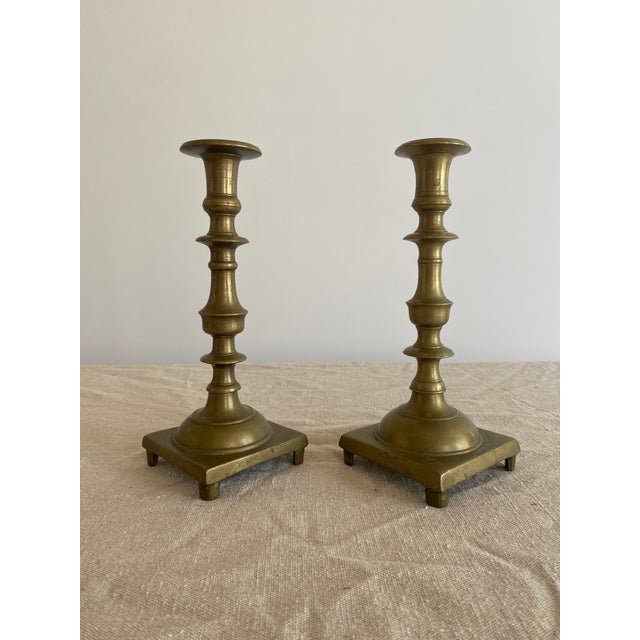 Pair of Early to Mid-19th Century Brass Candlesticks For Sale - Image 9 of 10