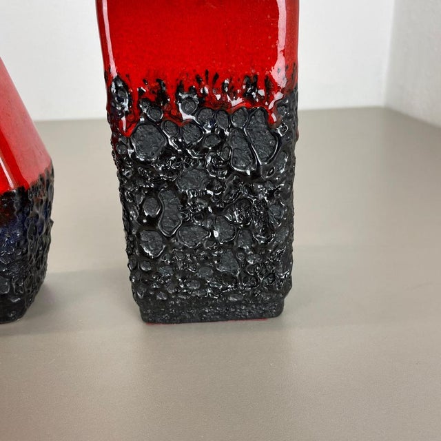 Set of Two Pottery Fat Lava Cubic Vases from Jopeko, Germany, 1970s For Sale - Image 9 of 18