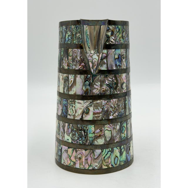 1950s Alfredo Villasana Taxco Brass & Abalone Pitcher and Tumblers - Set of 5 For Sale - Image 11 of 18