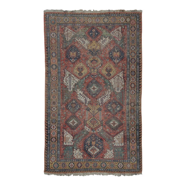 Antique Persian Soumak Dragon Rug in Red With Geometric Patterns - Rug & Kilim For Sale