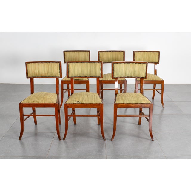 Mid-Century Italian Wood and Yellow Fabric Chairs, 1960s, Set of 6 For Sale - Image 6 of 16