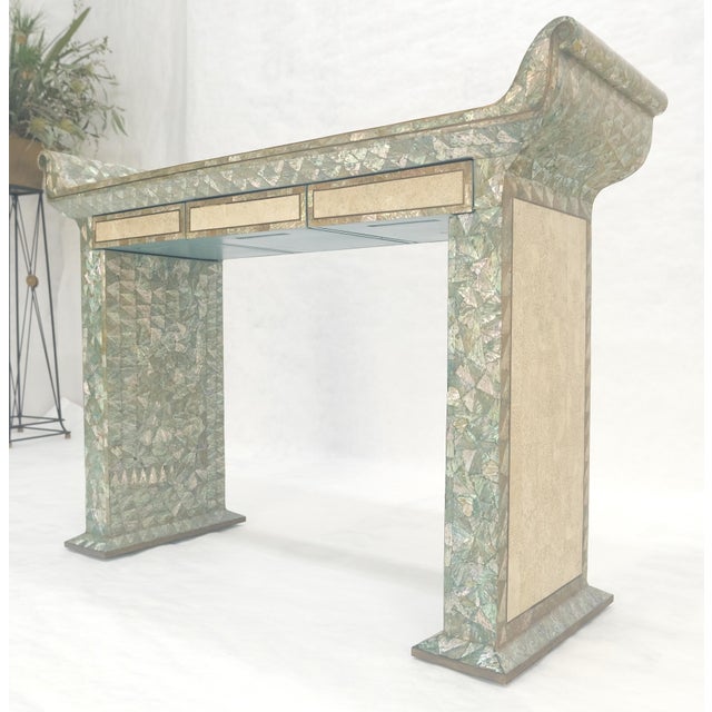 Fine Tessellated Stone Tile Mother of Pearl Rolled Edges 3 Drawers Console Table For Sale - Image 15 of 16