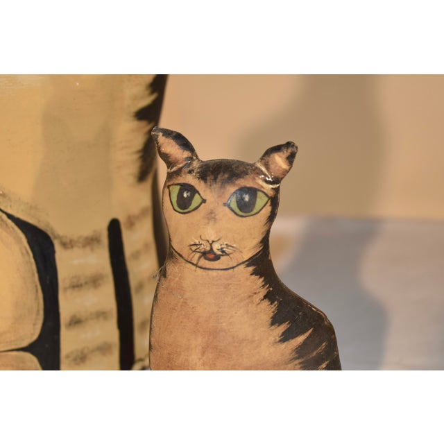 Tan Set of Three Hand Painted Canvas Carnival Cats, 20th Century For Sale - Image 8 of 10
