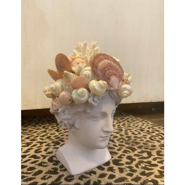 Shell-Encrusted Bust in Farrow & Ball “Calluna” For Sale - Image 10 of 12