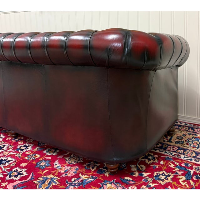 Vintage English Chesterfield Leather Tufted Sofa Oxblood Red Mid Century For Sale - Image 18 of 18