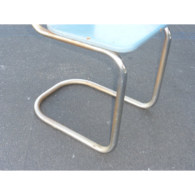 Vintage Retro Tubular Chrome Chair With Turquoise Blue Vinyl Upholstery