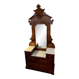 1890 Eastlake Victorian White Marble Top Vanity For Sale