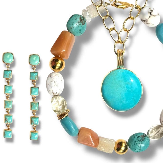 Contemporary 30mm Natural Turquoise Enhancer For Sale - Image 3 of 3