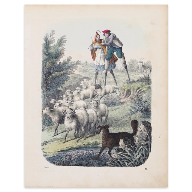 Stilt-Walking Shepherds - Original Lithograph - 1860 1860 For Sale - Image 4 of 4