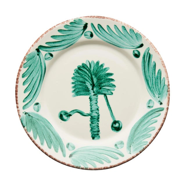 Mixed Set of 10 Mix and Match Green & White Casa Nuno Plates - 2 of each pattern (Palm, Vines, Pomegranate/Waves,...