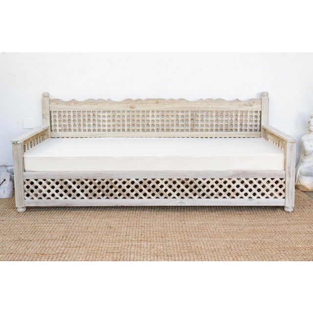 1990s Sun-Bleached Serenity Moroccan Mousharabi Teak Daybed For Sale - Image 5 of 11